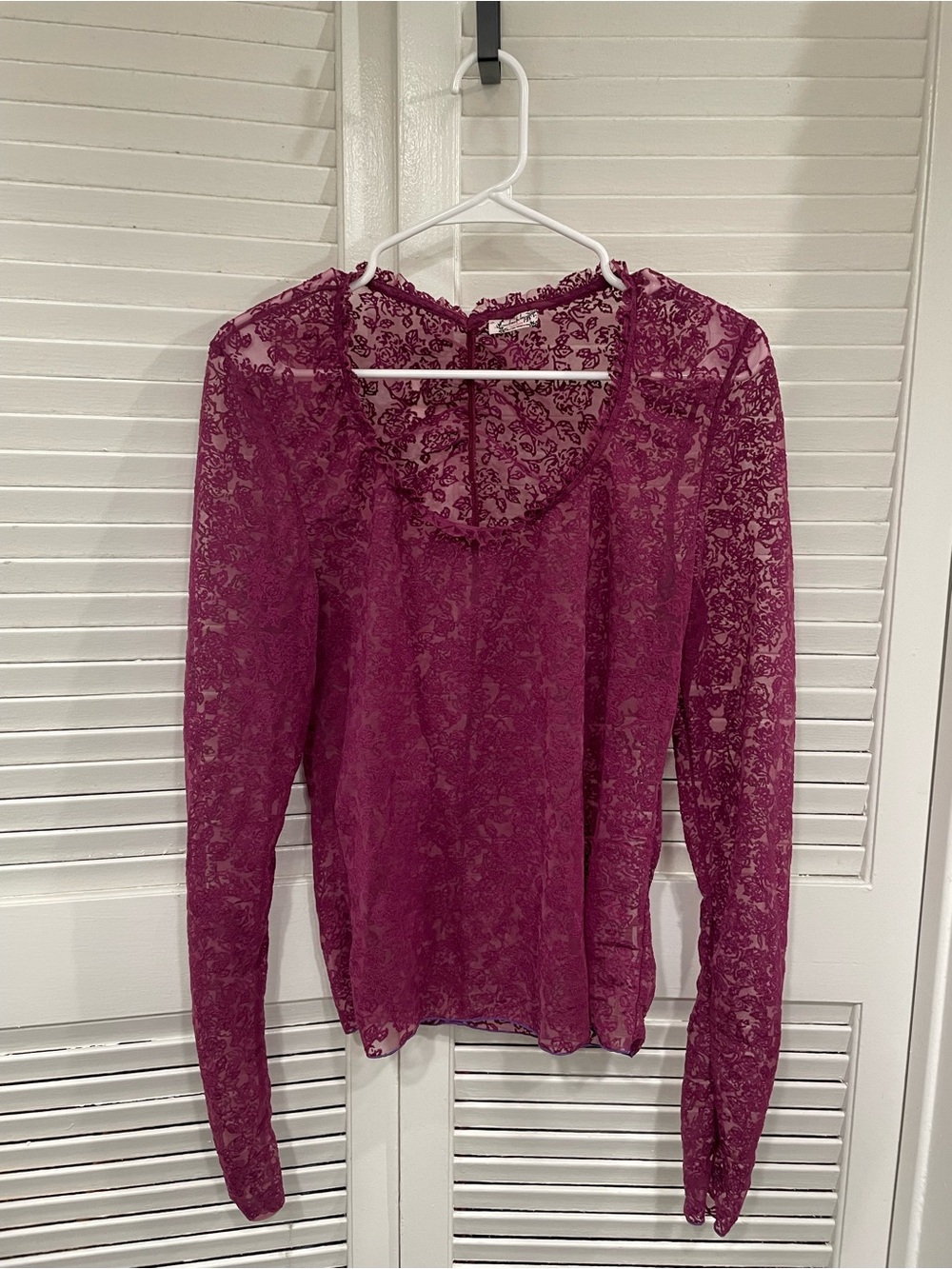 NWOT Free People Intimately Floral Lace Long-Sleeve Top in Berry